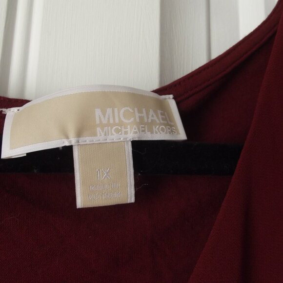 Burgundy / Maroon Top Blouse Long Sleeve Chiffon & Jersey Knit Size 1X - Picture 6 of 7